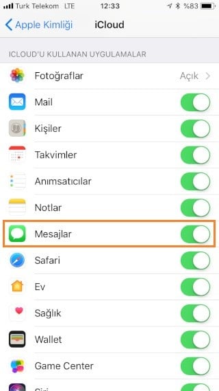 iCloud & Mesajlar