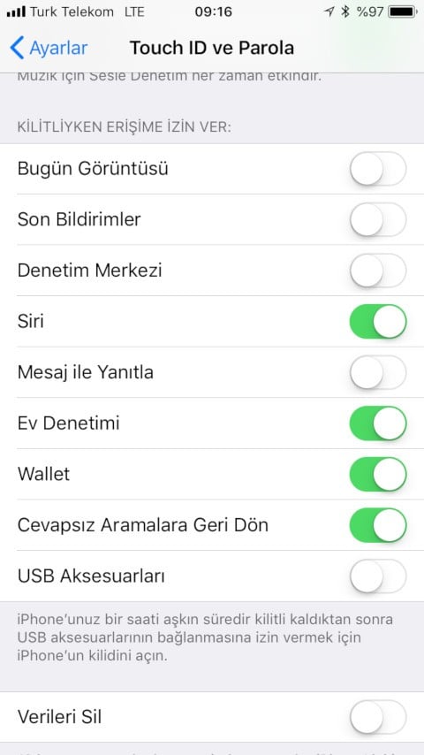 USB aksesuarlarına erişim izni vermeme