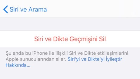Siri ve Dikte Geçmişini Sil