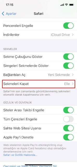 Sekmeleri Kapat'a dokunun