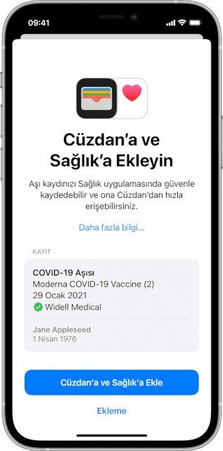 Cüzdan'a ve Sağlık'a Ekleyin